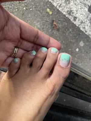 Pedicure Gel faded turquoise with glitter