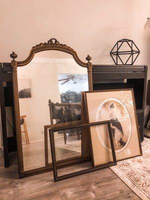 Vintage mirror, Louis Icart print, and vintage frame