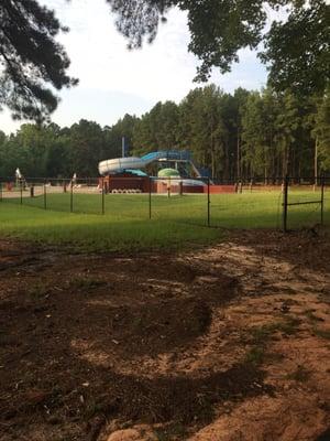 Public Pool. Huge waterslide