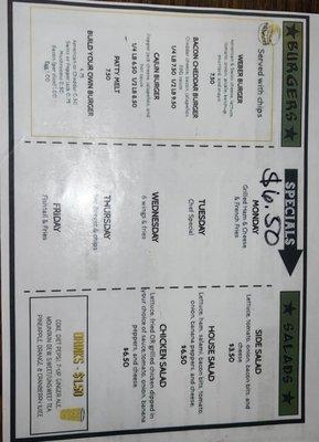 Back of menu