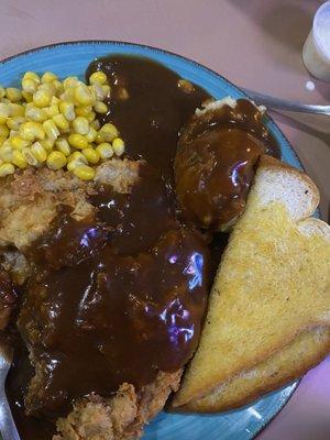 Chicken fried steak with mashed potatoes and brown gravy - I specifically requested brown gravy