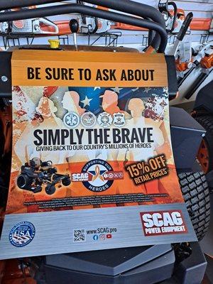 SCAG Simply the Brave Promotion. Come in and talk to a salesman about it.