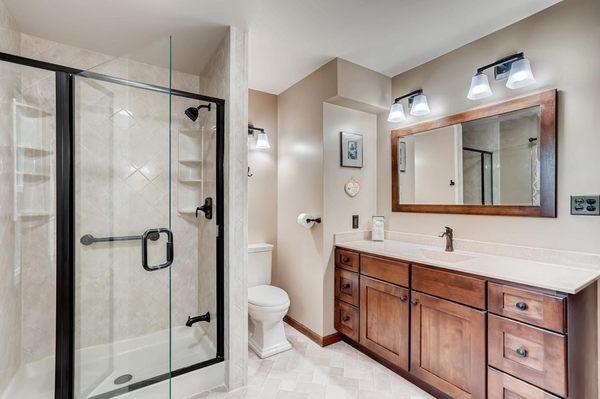 Total bathroom remodel with new walk-in shower and vanity in Delaware, OH