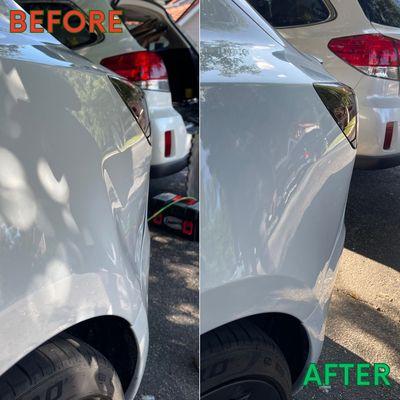 Tesla rear panel dent repair