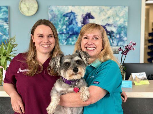 Dr. Ally (Left) and Dr. Lynne O'Neil (Right) holding very photogenic, Phoebe