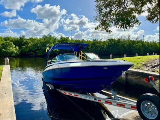 Delivering a customers boat to their wet slip.