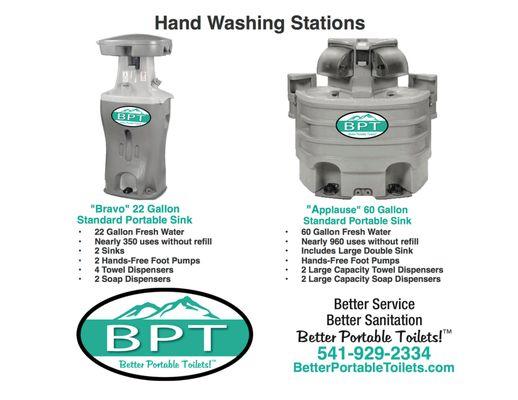 Think Clean!  Hand Wash Stations !  Choose from our 22 Gallon Standard with 2 Sinks (350 uses)  or our 60 Gallon Portable Sin...