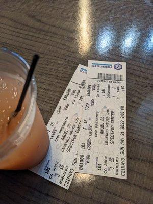 Upgraded seat tickets and a sex on the beach drink.