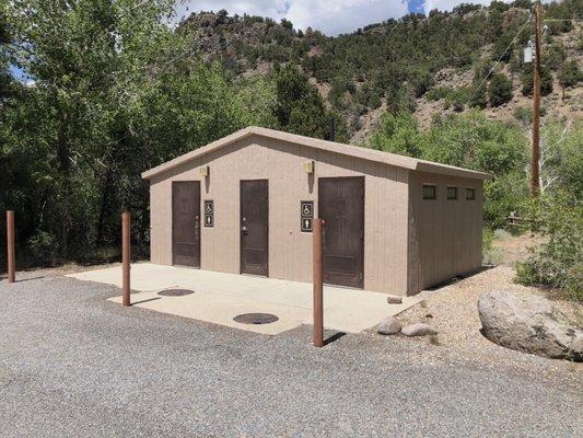 Clean restrooms with flush toilets