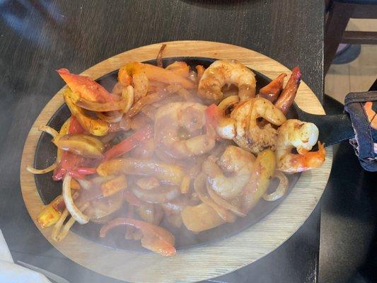 Shrimp Fajitas comes with large plate of rice and beans!