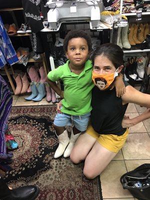 Children's boots, Frida Kahlo mask