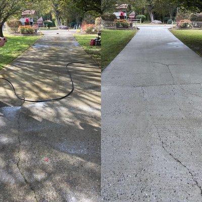 Before and after pressure washed driveway. First cleaning in 20+ clears.