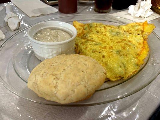 Western Omelette & Biscuit and Gravy. Gravy tastes like it's from a package but still good. The Omelette was really good, lots of filling.