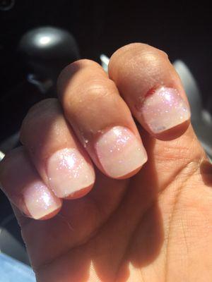 I just did this manicure in lovely nail, this horrible.  they had to do it twice because the first time was worse.  Terrible service.