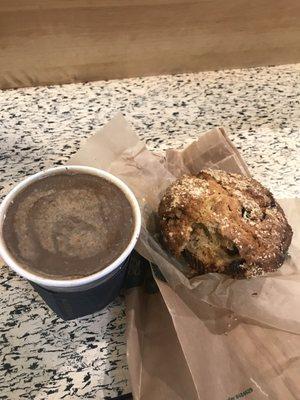 $3.99 12 oz coffee/americano + muffin deal (cherry almond muffin pictured)