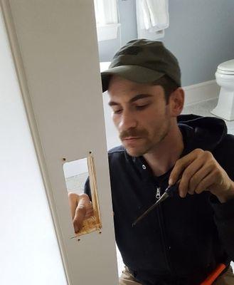 Cutting mortise lock into pocket door