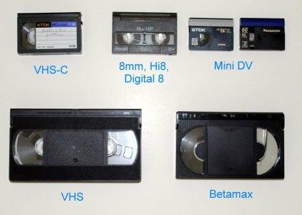 Examples of some of the tape formats that can be transferred to Digital Media, including DVDs.