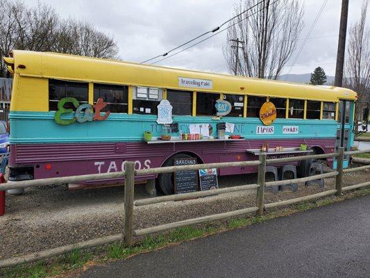 Fun Food Bus painted in the traditional colors of the Flag of Jupiter