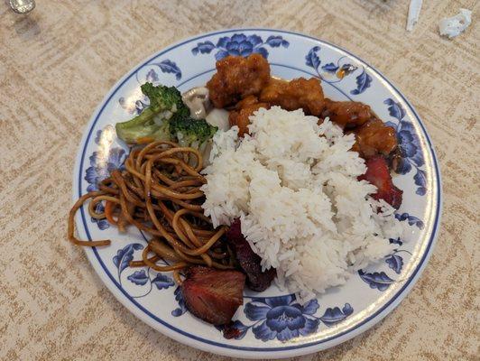 Rice, noodles, governors chicken