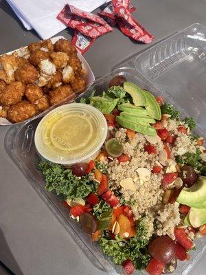 Tater tots and Kale Kai Salad no cheese