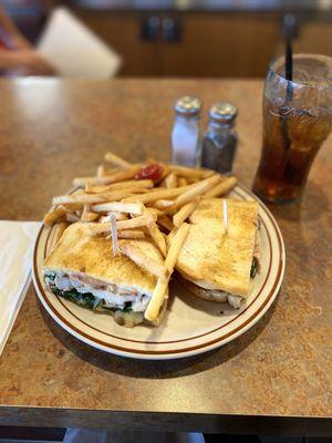 My very delish grilled chicken Florentine  sandwich with extra crispy fries.