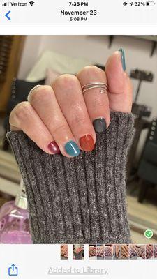 Fun Fall colors, shellac/gel polish mani