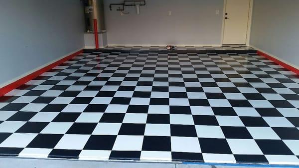 Garage epoxy.  Checkerboard pattern!