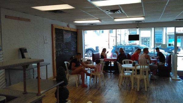 Inside the ice cream shop.