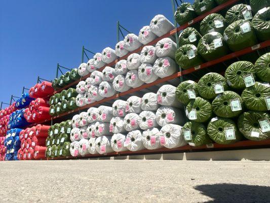 Synthetic turf rolls at our Livermore warehouse and showroom