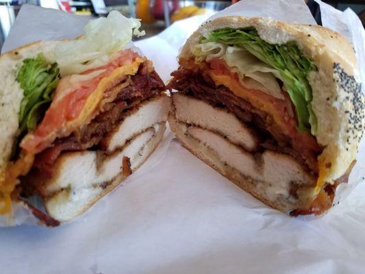 Chxn cutlets with bacon, lettuce, tomatoes and ranch. Big portions  :)