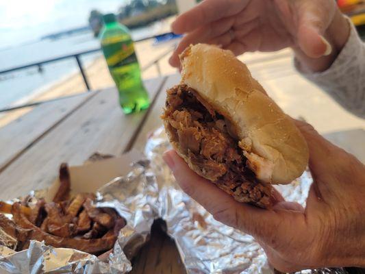 Pulled pork barbecue with fries