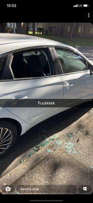 My friends rental car broken into after a night visit.