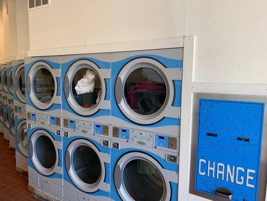 Three dryers on top by the coin machine works well.