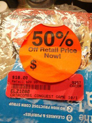 Clearance sticker, 50% off $30 equals $18.