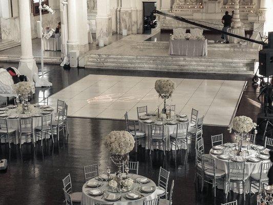 Overhead view of the wedding reception created by us at the prestigious Vibiana event venue