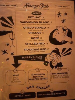 Wine & Happy Hour Menu.