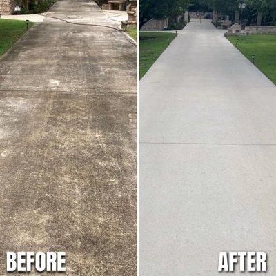 Before and after of concrete pressure washing and treatment