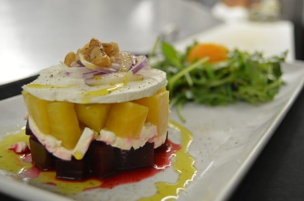 Roasted Beet and Goat Cheese Stack with Arugula Salad