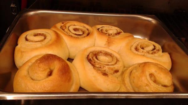 Made from scratch, cinnamon rolls.  Served hot from the oven every Saturday at the Farmer's Market of the Ozarks!