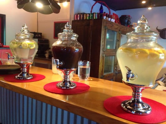 Infused water and ice tea bar when you enter. A lot of changes to the building. Nice spot.