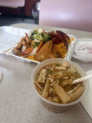 Hot and Sour soup and Chicken with Garlic Sauce combo