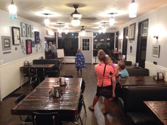 Newly remodeled with mason jar light fixtures, wooden table tops, and beautiful flooring.