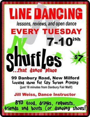 Every Tuesday we have open line dancing and partner dancing with lessons and reviews...