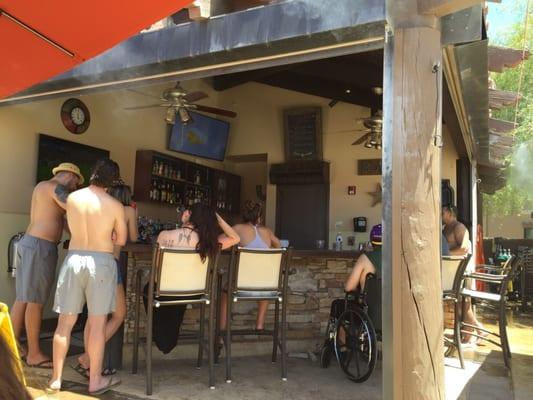 The Bar at Franciscan Cafe.  Couple of TVs, ceiling fans and a powerful misting system make it comfortable on hot days