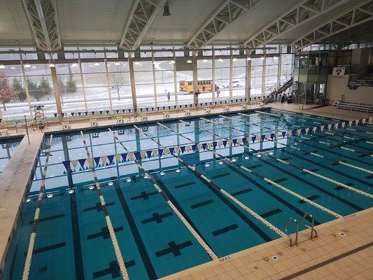 Main competition pool of 25 yards but can converted into a 9-lane 50 meter pool.