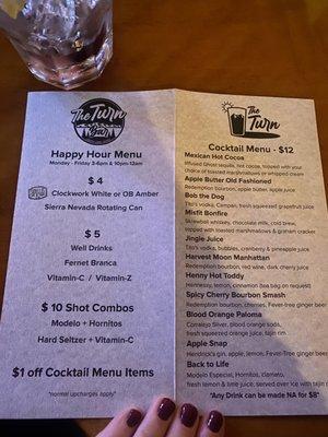 Happy hour menu