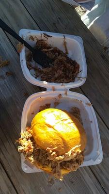 Pulled pork sandwich. Sorry, I took the pic after my FIL took a few bites.