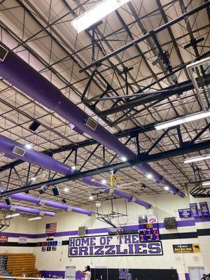 They have the greatest ceiling fans at this school! TIGHT!! Amazing displacement of air in the super Jesus Purple gym. SO LIT!