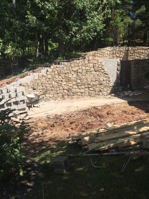 Sandstone Retaining Wall under construction