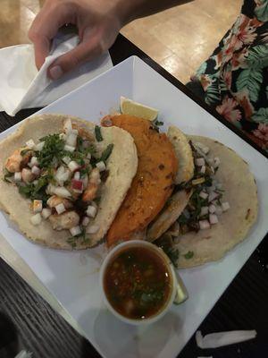 Shrimp, birria, pig ear